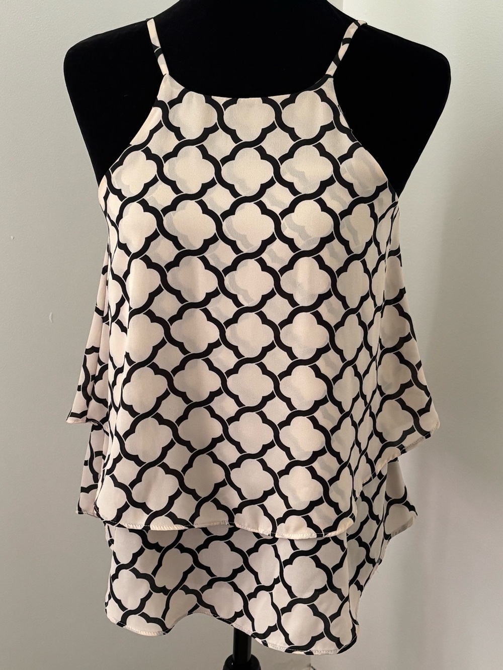 Emmelee for Francesca Layered Geometric Print Halter Cami Top - Black & Taupe
